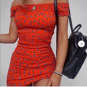 Topshop Red Floral Off the Shoulder Dress